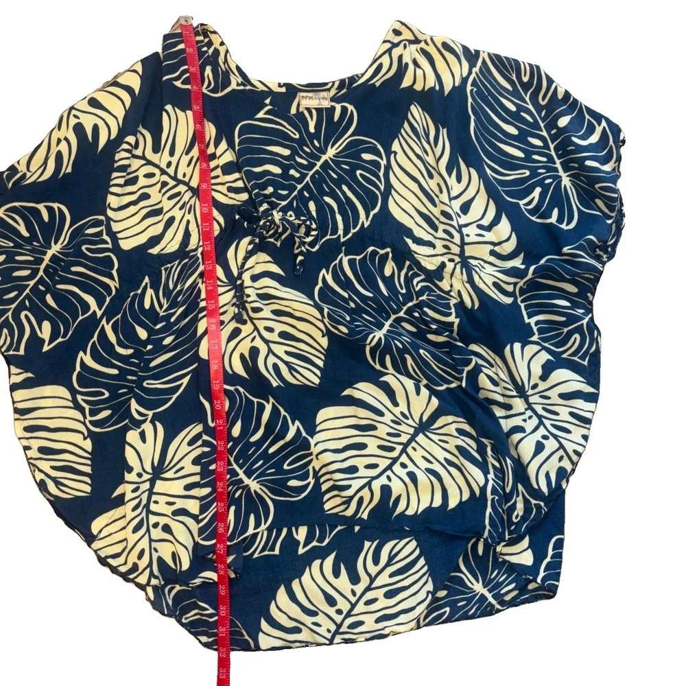 NaPua Collection Womens Tropical Leaf Print Hawaiian Tunic Top One Size Blue Y2k